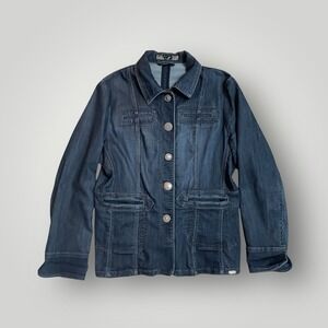 FDJ French Dressing Denim Jacket Women Medium‎ Blue Button Front Minimalist Chic